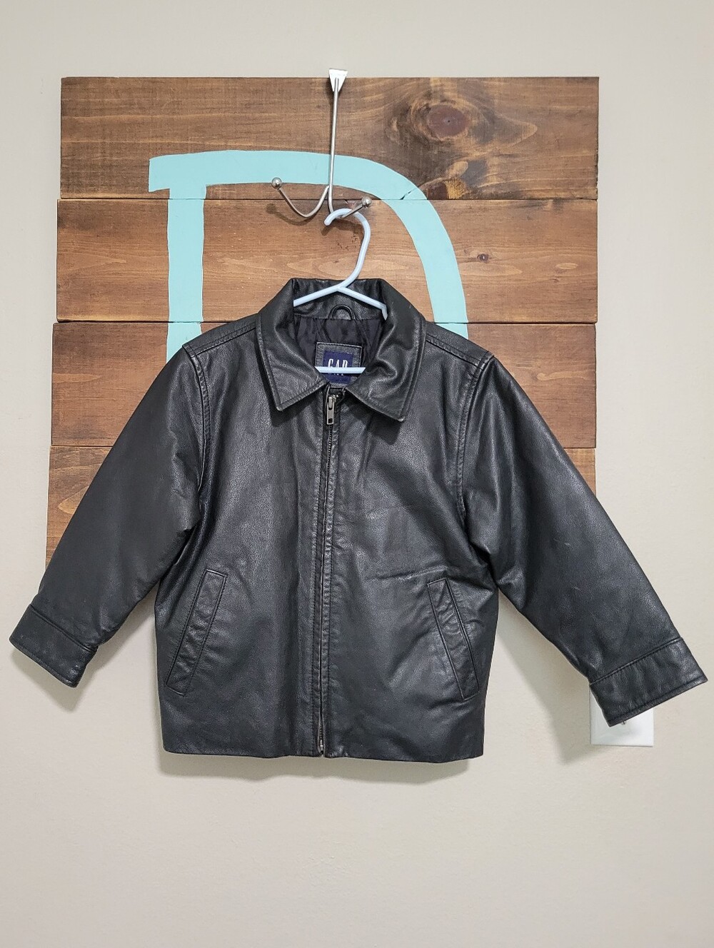 Y2k 2001 GAP Kids Black Leather Zip Jacket Size 4